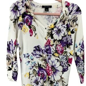 White House Black Market Women's Cardigan Size XS Floral Garden Fairy Cottage